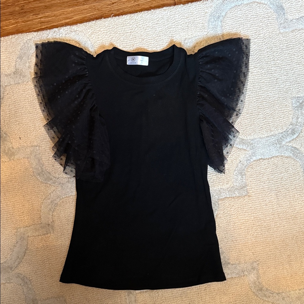 Chic Black Top with Ruffled Sleeves